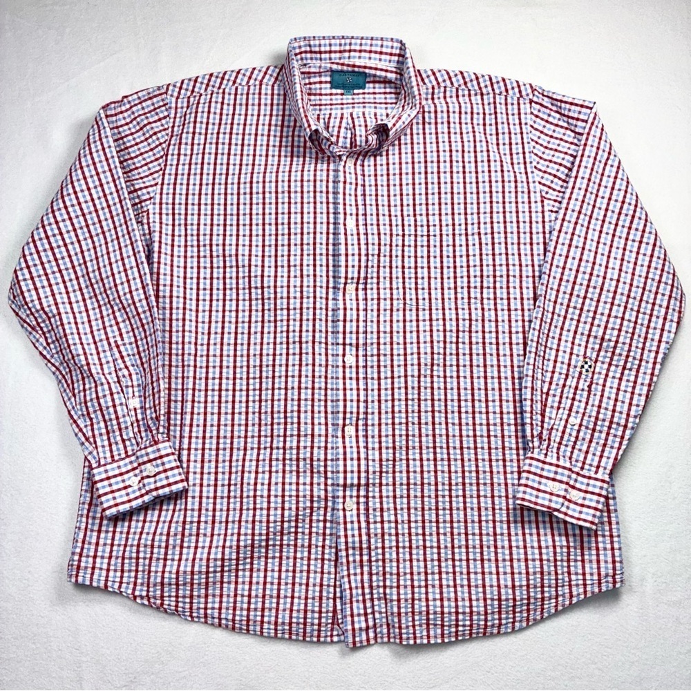 Castaway Nantucket Island Button Down Shirt L/S Seersucker Red Blue Check XXL